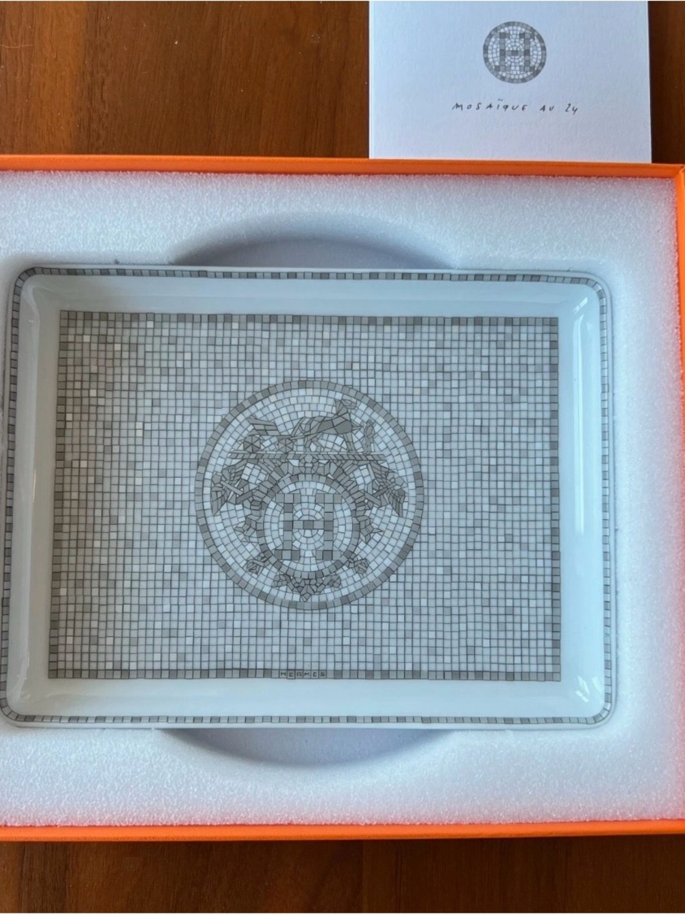 Hermes Mosaic Platinum sushi tray brand new in box great for jewelry too !!!